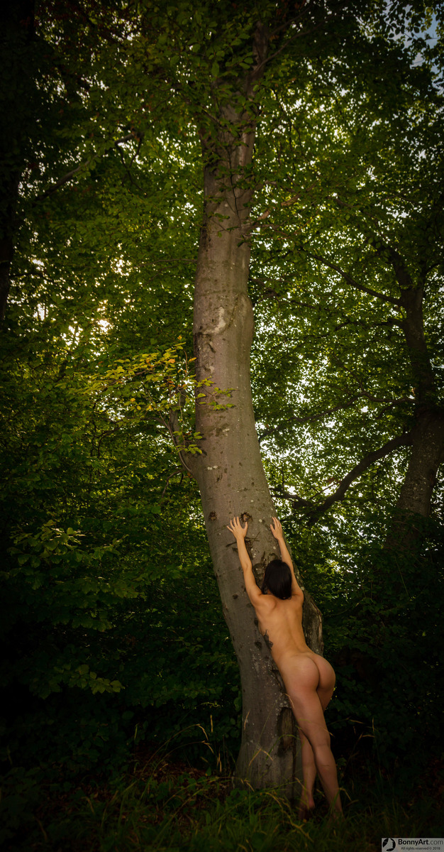 Booty Nude Girl Longing for the Tree