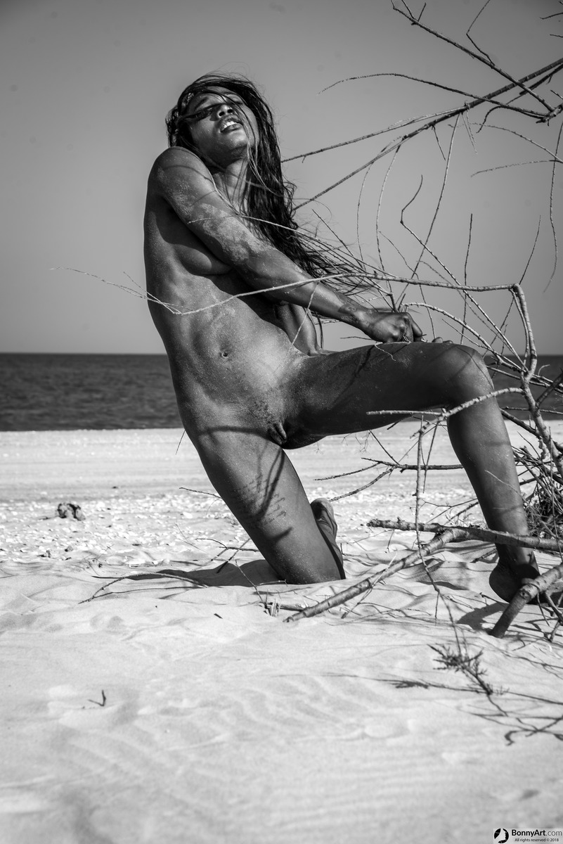 Black Nudist Girl Artistic on Wild Beach