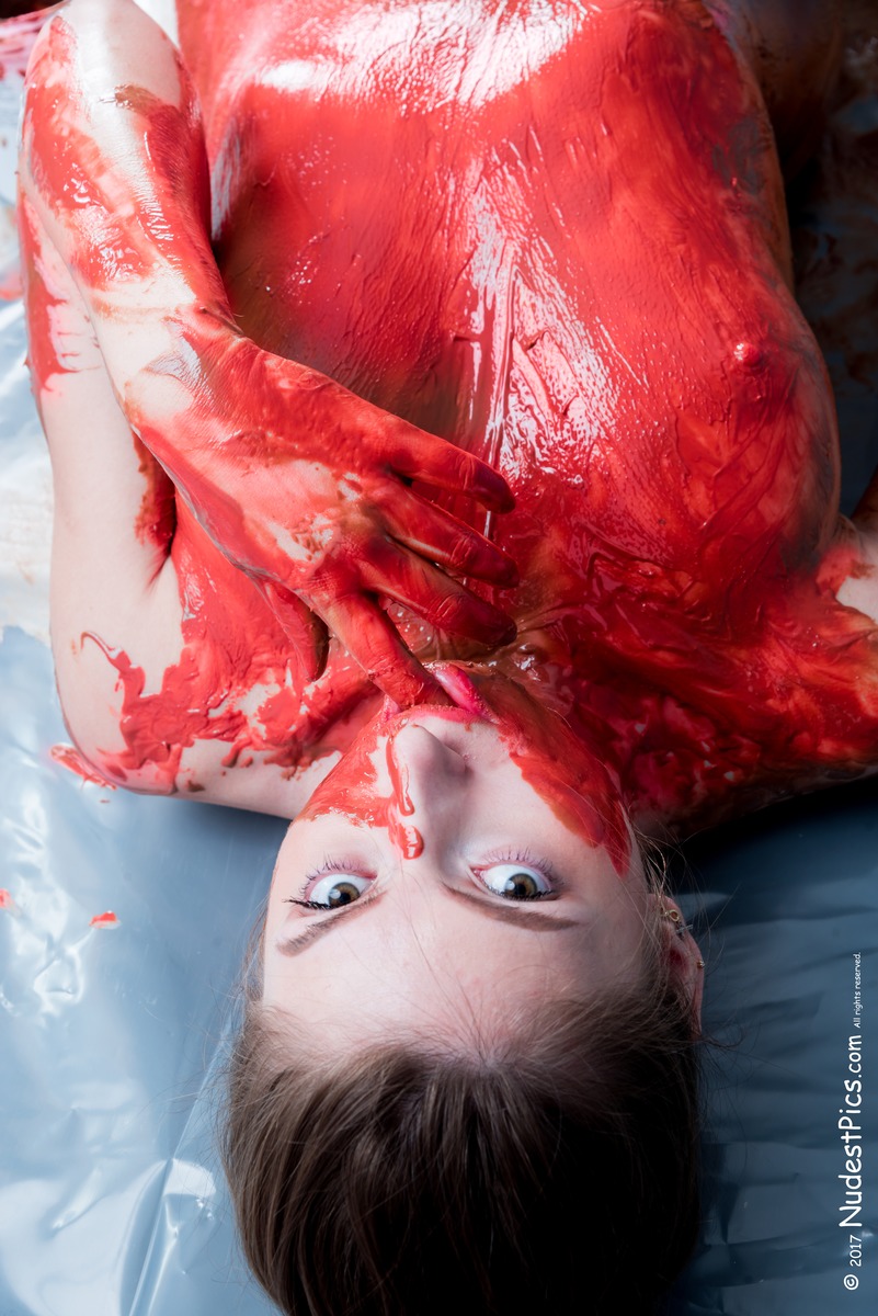 Topless Vampire Girl Covered in Blood Clots