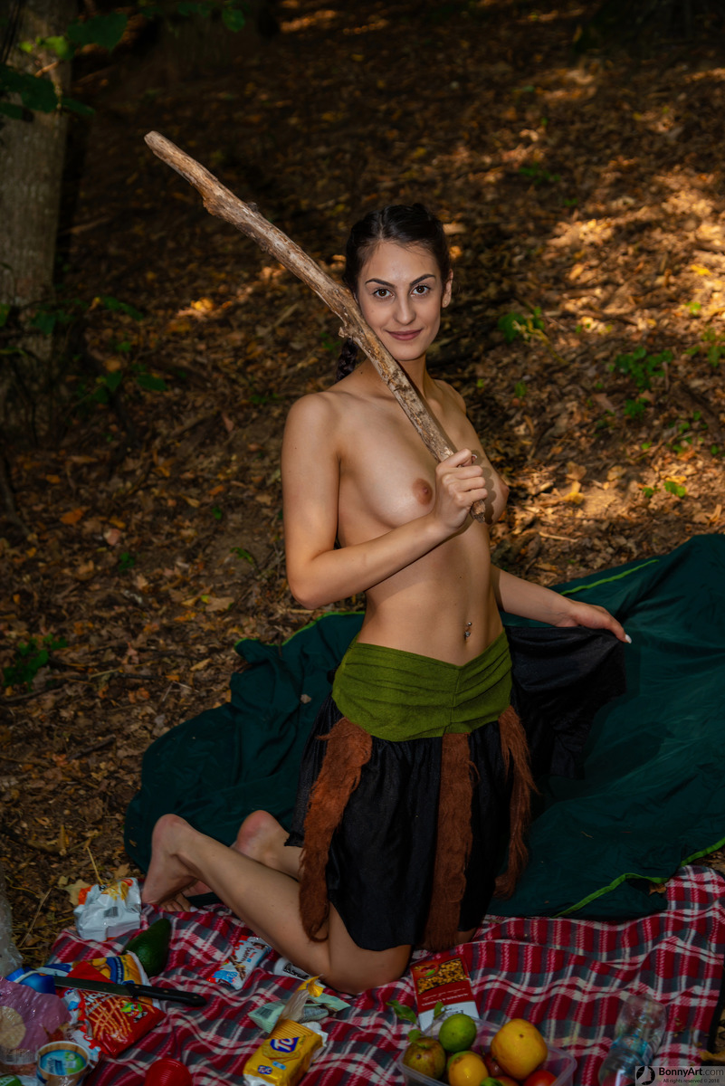 Topless Viking Girl Picnic in the Forest