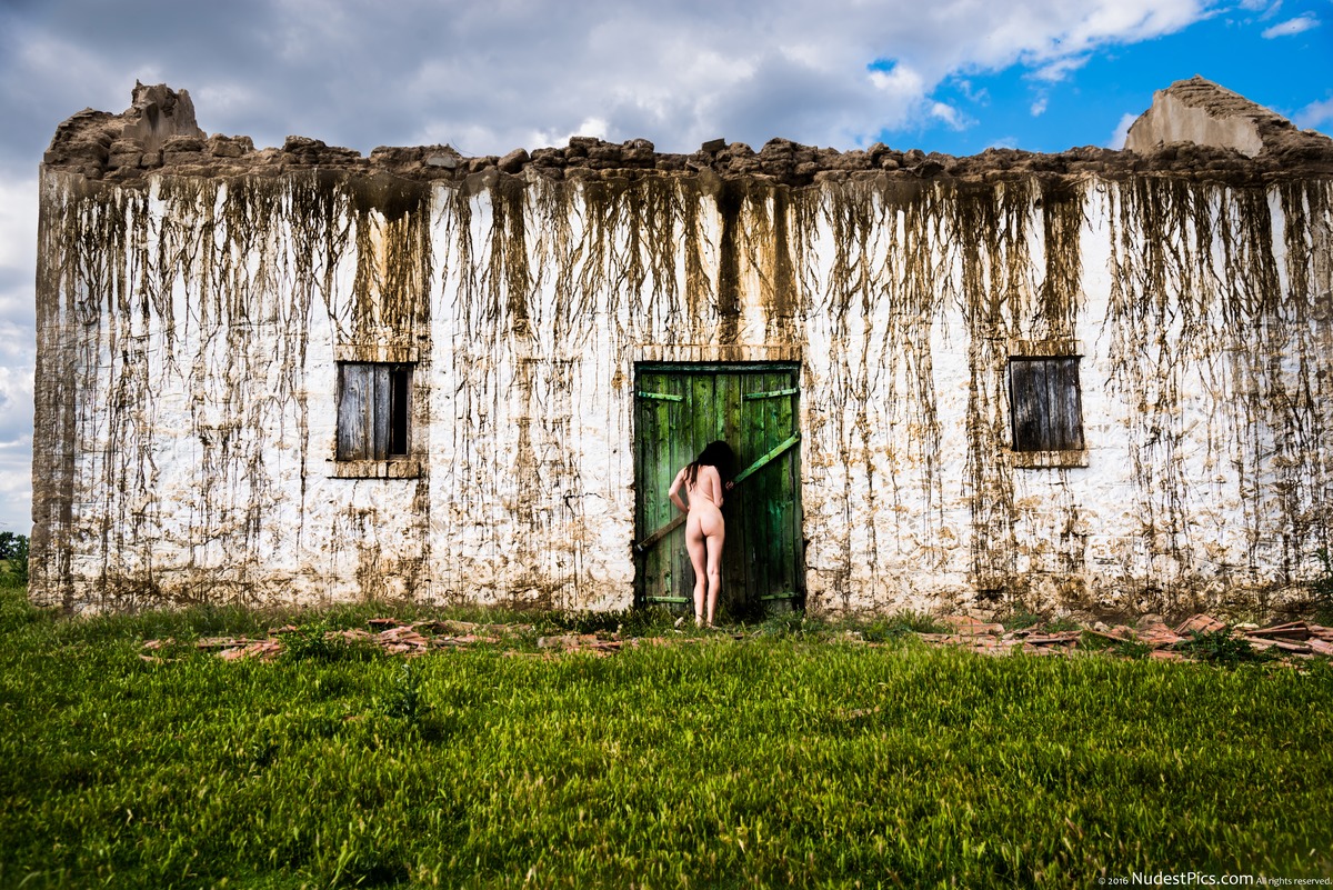Naked Girl at the Doors of Demonic Ruined Haunted House