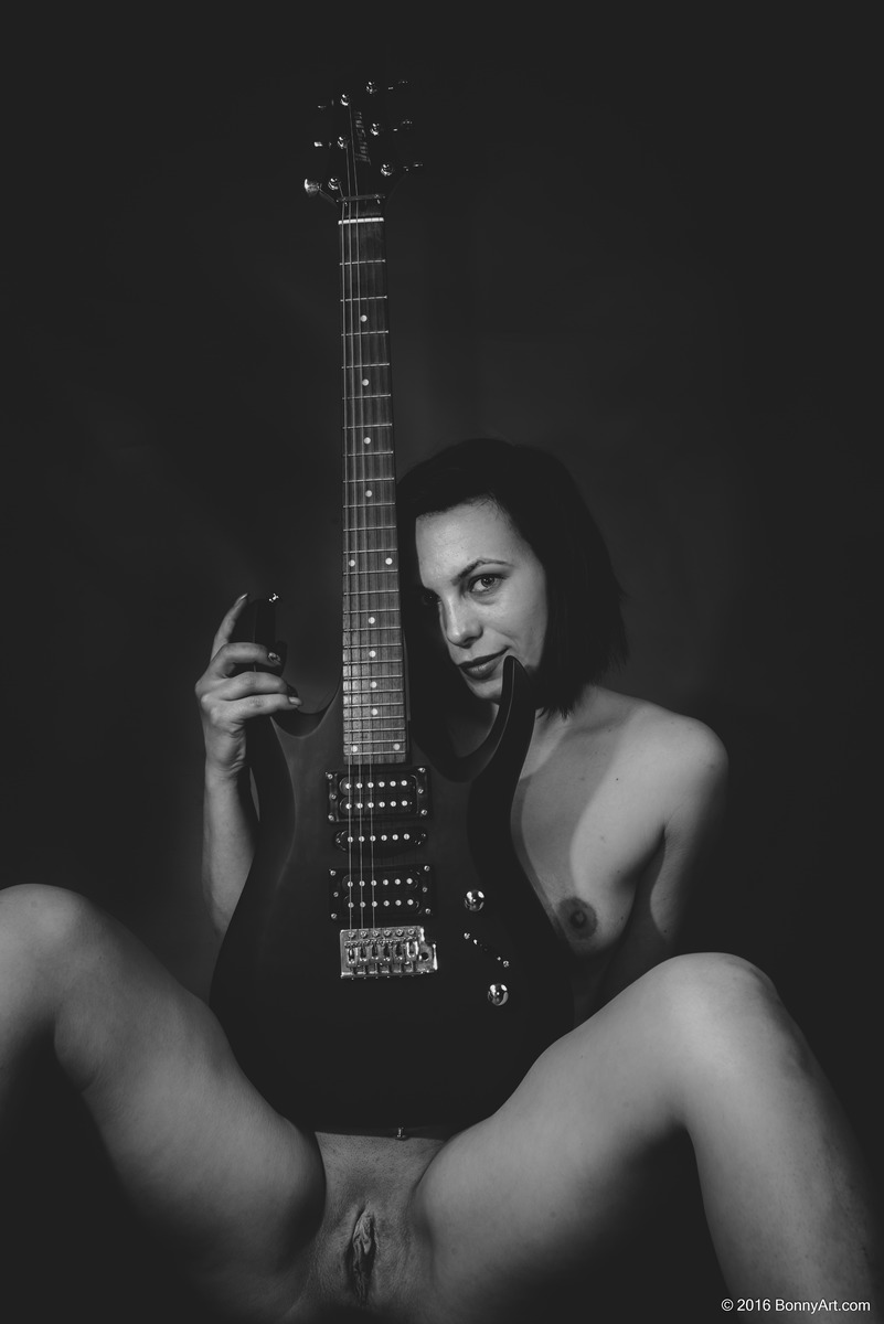 The Naked Guitarist Woman B&W